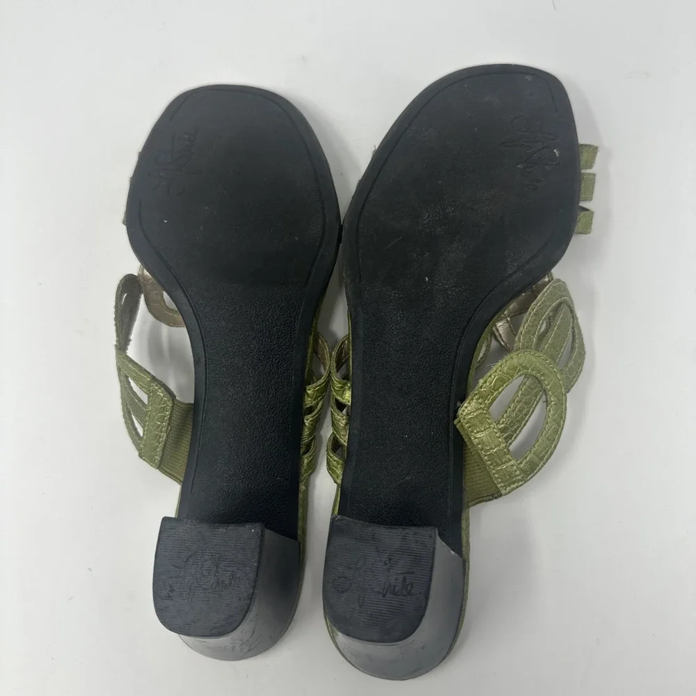 Vintage Y2K 90s Metallic Green Strappy Kitten Heel By Life Stride Sz 7.5